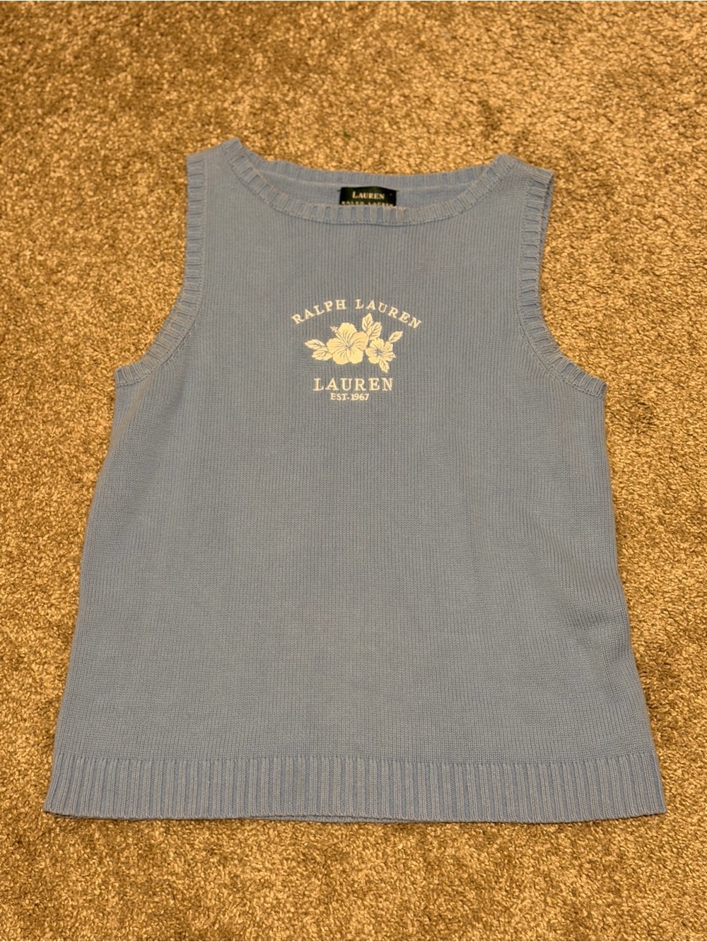 Ralph Lauren Light Blue Floral Logo Knit Tank Top